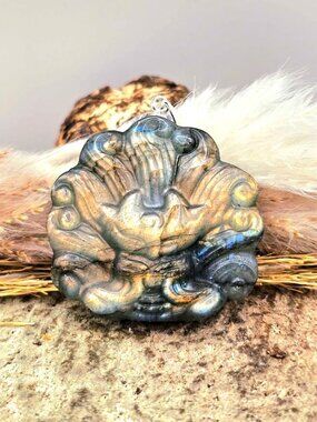 Nature Labradorite Nine Tails Fox God Pendant Necklace